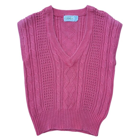 Vintage Forenza Pink Cable Knit Sweater Vest S Sleeveless School Girl Teacher - Picture 1 of 4